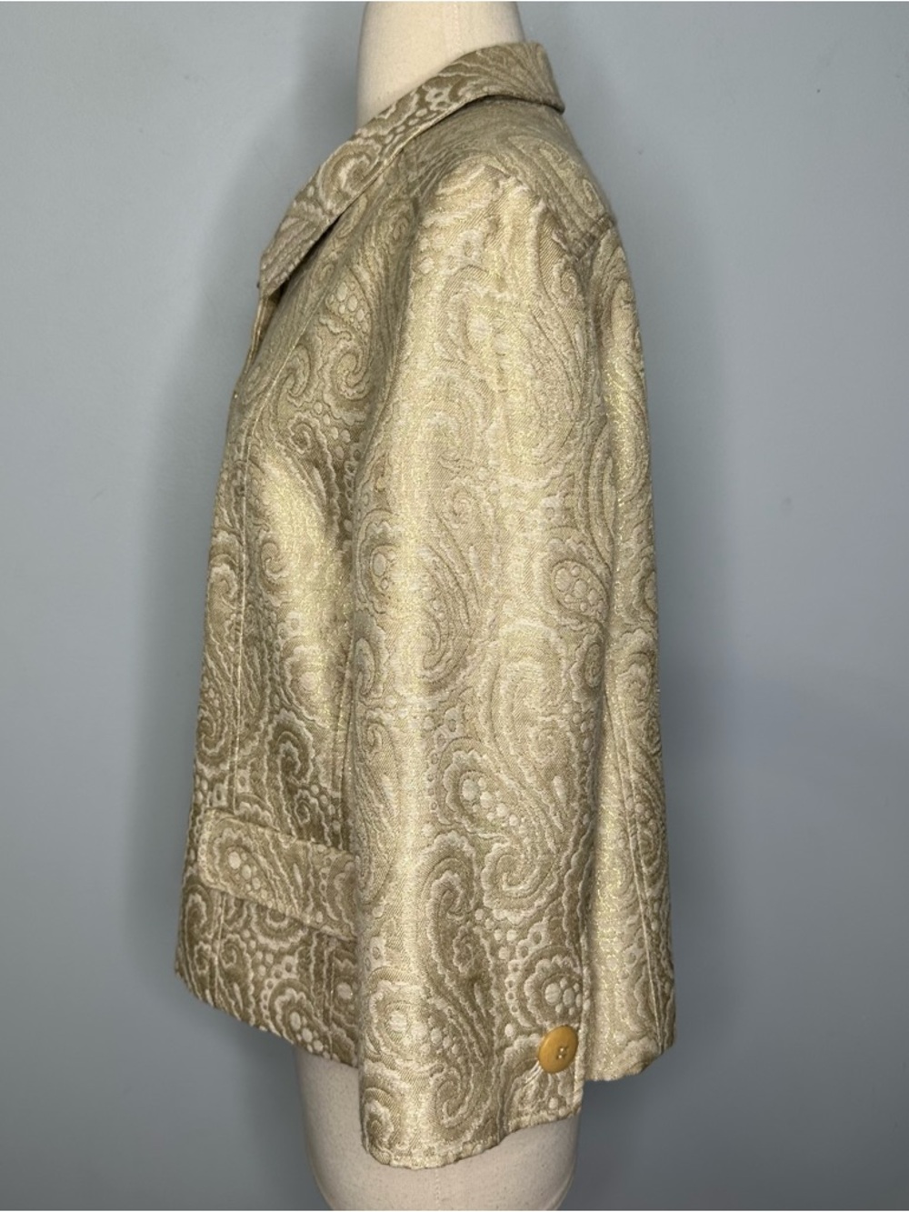 Talbots Women’s Gold Brocade Paisley Swing Crop Jacket Blazer Size 14 BNWOT! - Picture 2 of 11